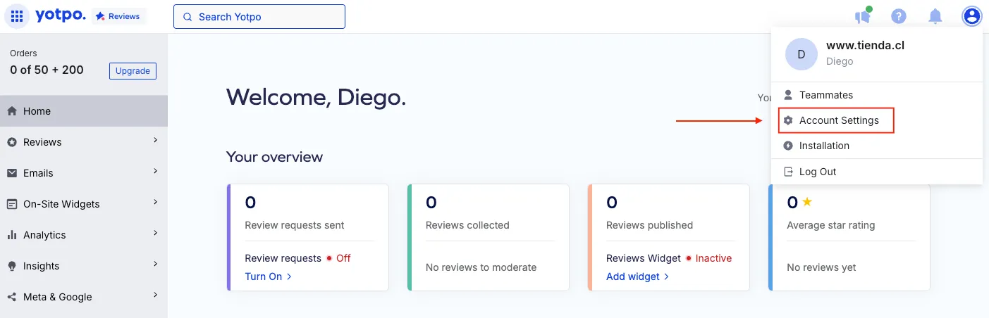 Account settings - Yotpo