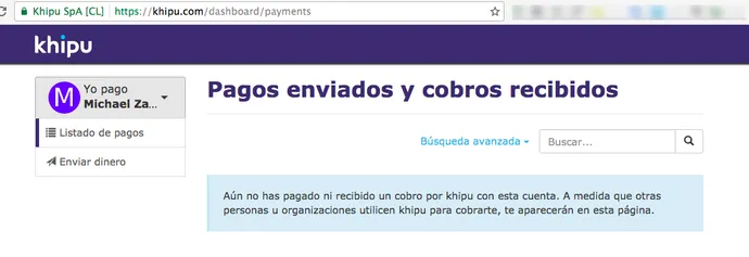 Pantalla de inicio luego de confirmar el registro