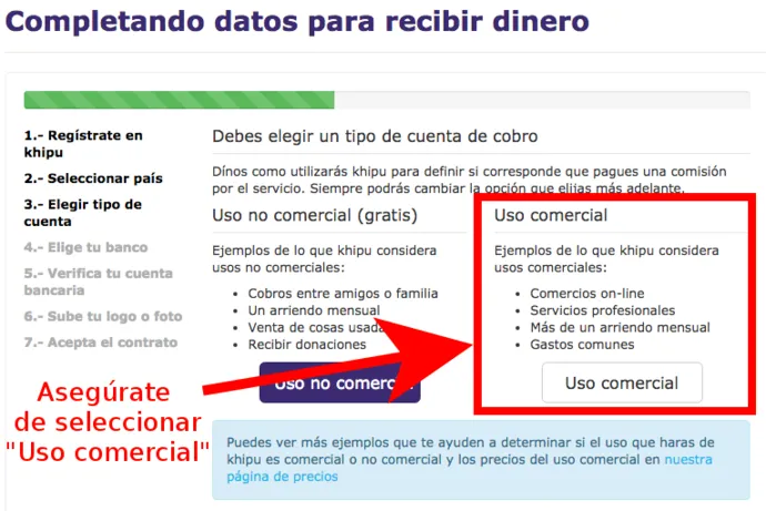 Tipo de cuenta de cobro: uso Comercial