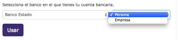 Seleccionando Banco Estado y tipo de cuenta