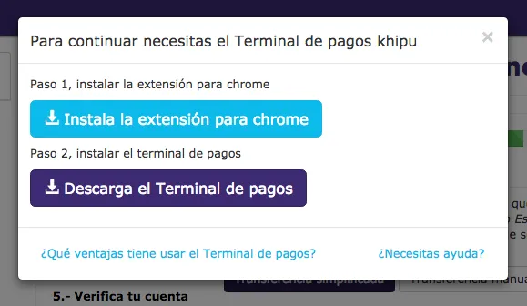 Ventana modal de Transferencia simplificada para verificar cuenta corriente