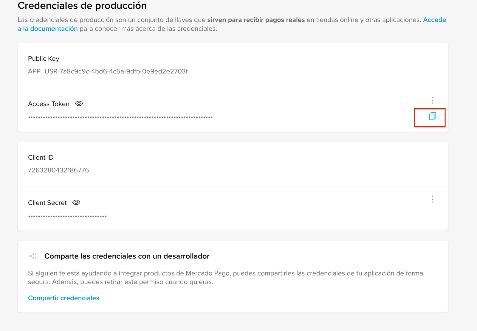 Mercado Pago credentials
