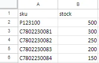 Example: template for changing stock of products with variants - store without the multivariant component active