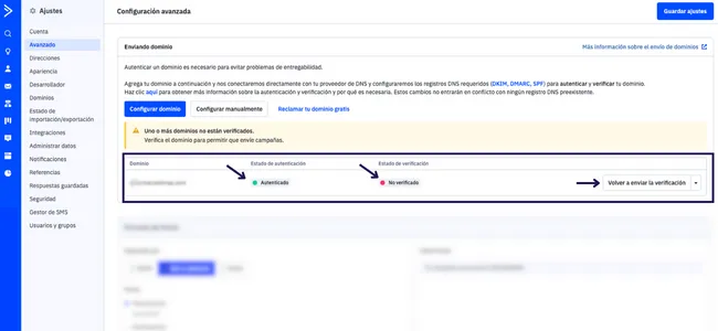 Authentication statusVerification statusResend verification