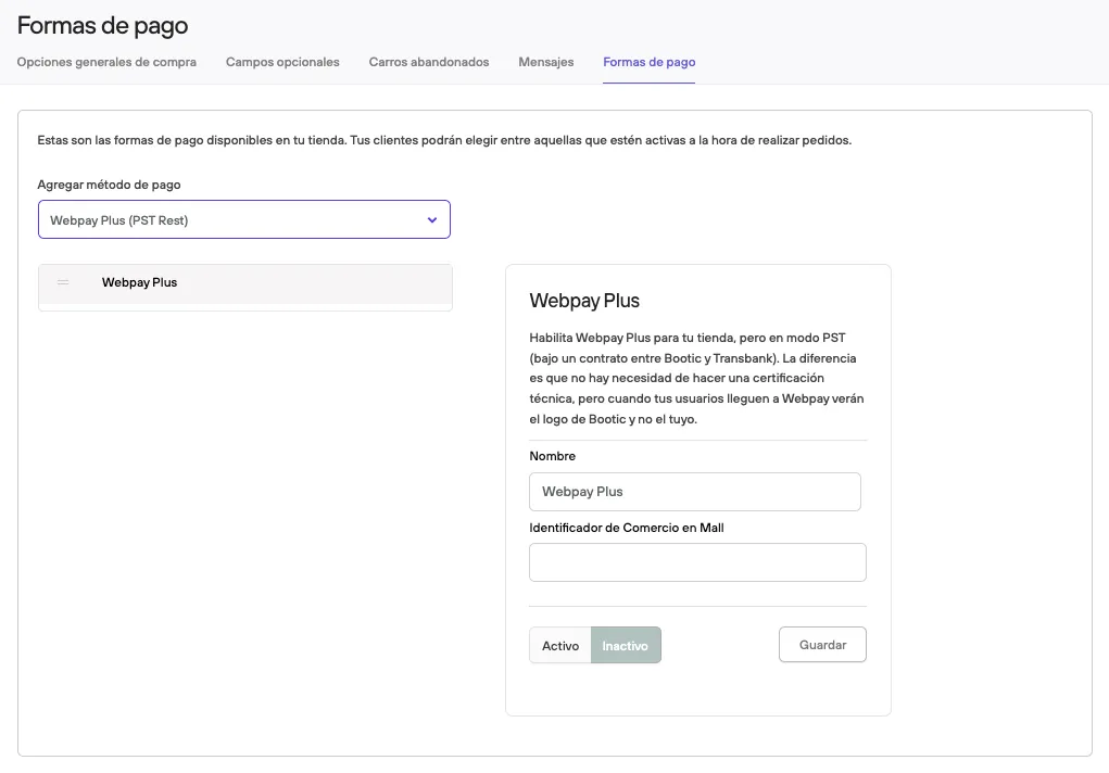 Webpay Plus PST settings in Bolder