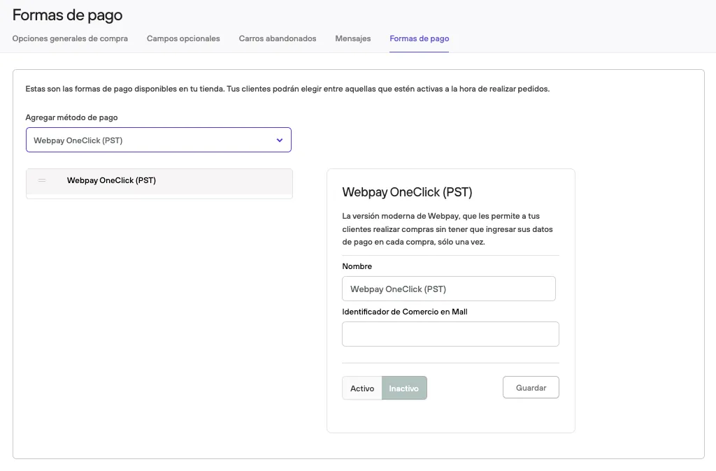 Configuración de Webpay Oneclick PST en Bolder