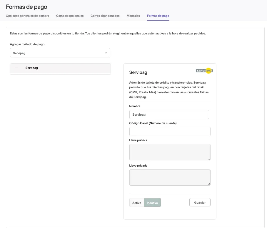 Configuración Servipag