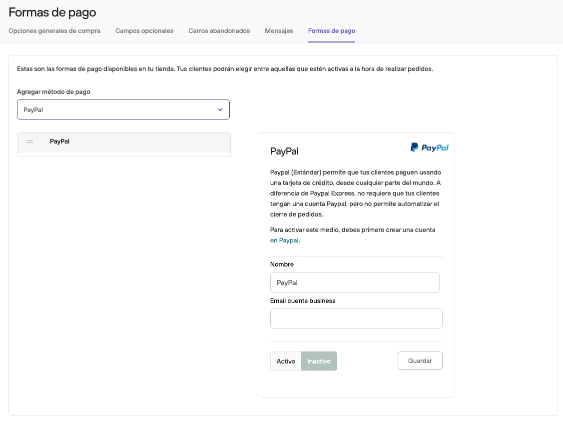 PayPal setup