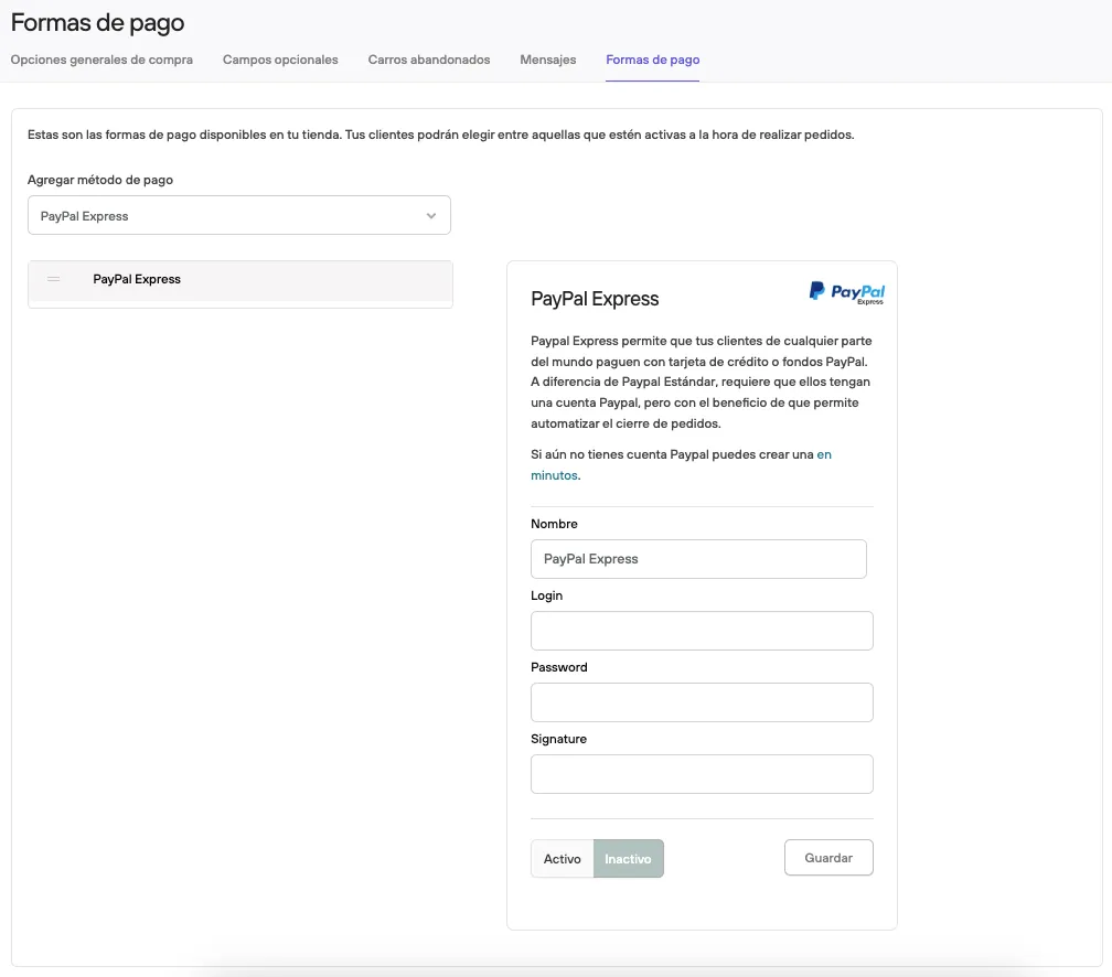 PayPal Express setup