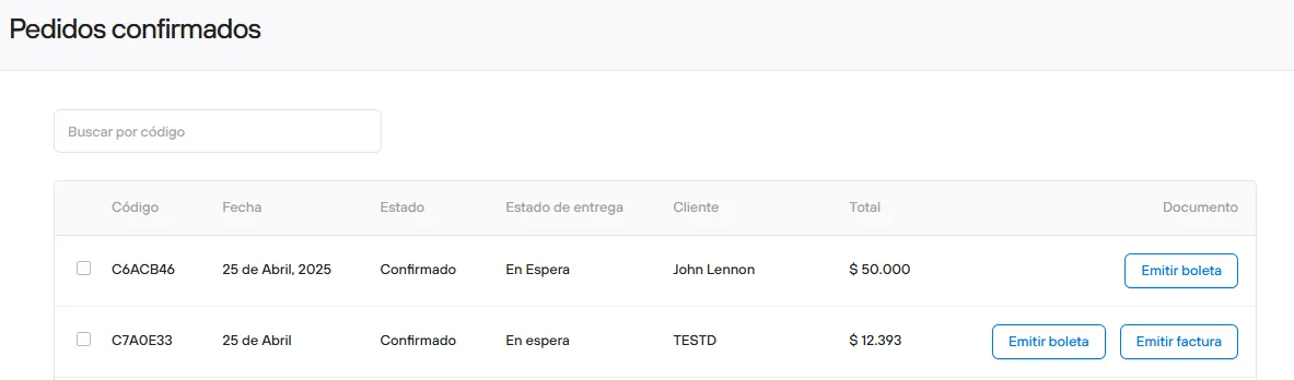 Confirmed orders: Issuing documents from Invoicing