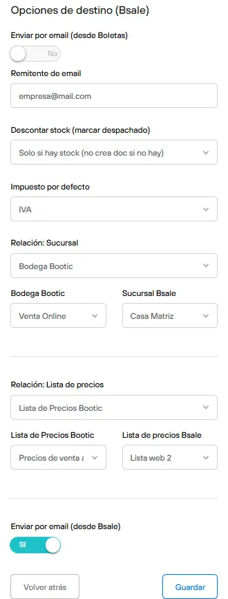 Example of automatic DTE issuing setup with Bsale