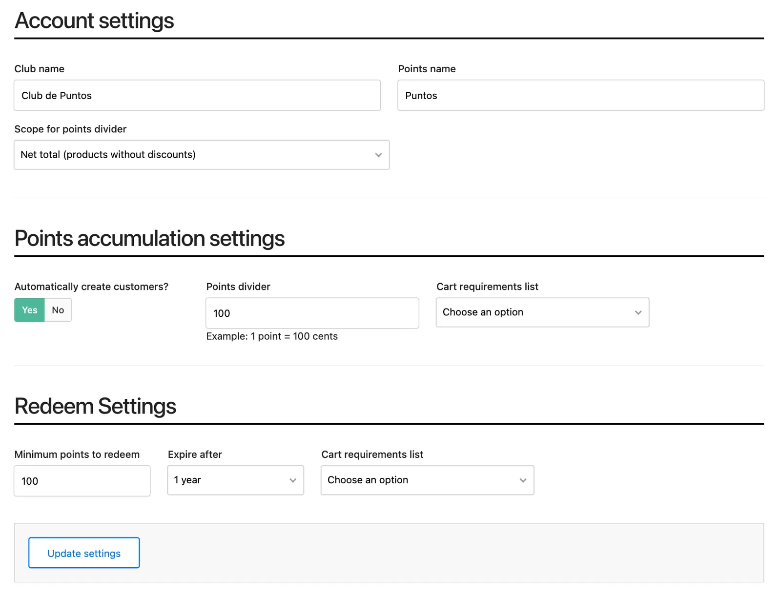 Configuración de la cuenta