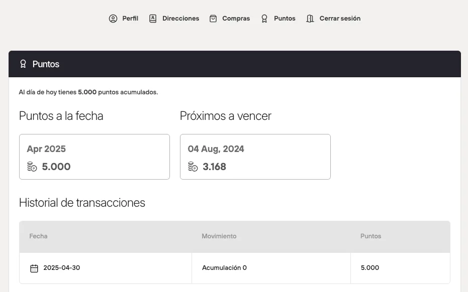 Puntos en consola de usuario