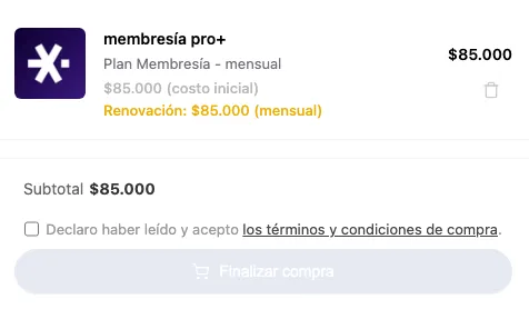 Membresía en la vista del carro