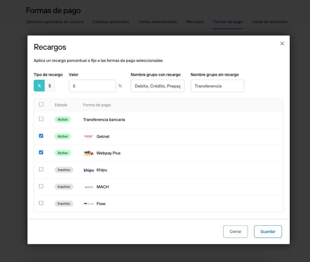 Configuración Recargos
