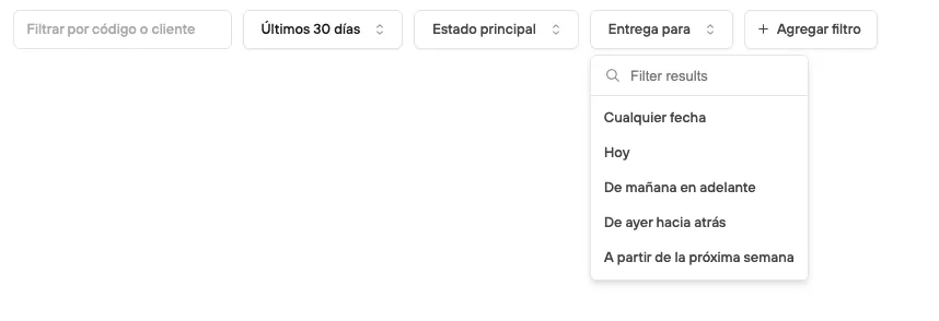 Filter options: Requested delivery