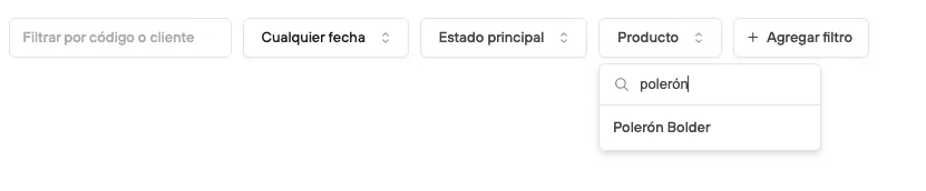 Example of applying the filter: Product