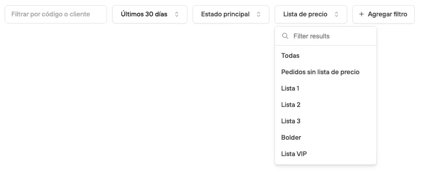 Filter options: Price lists based on created lists