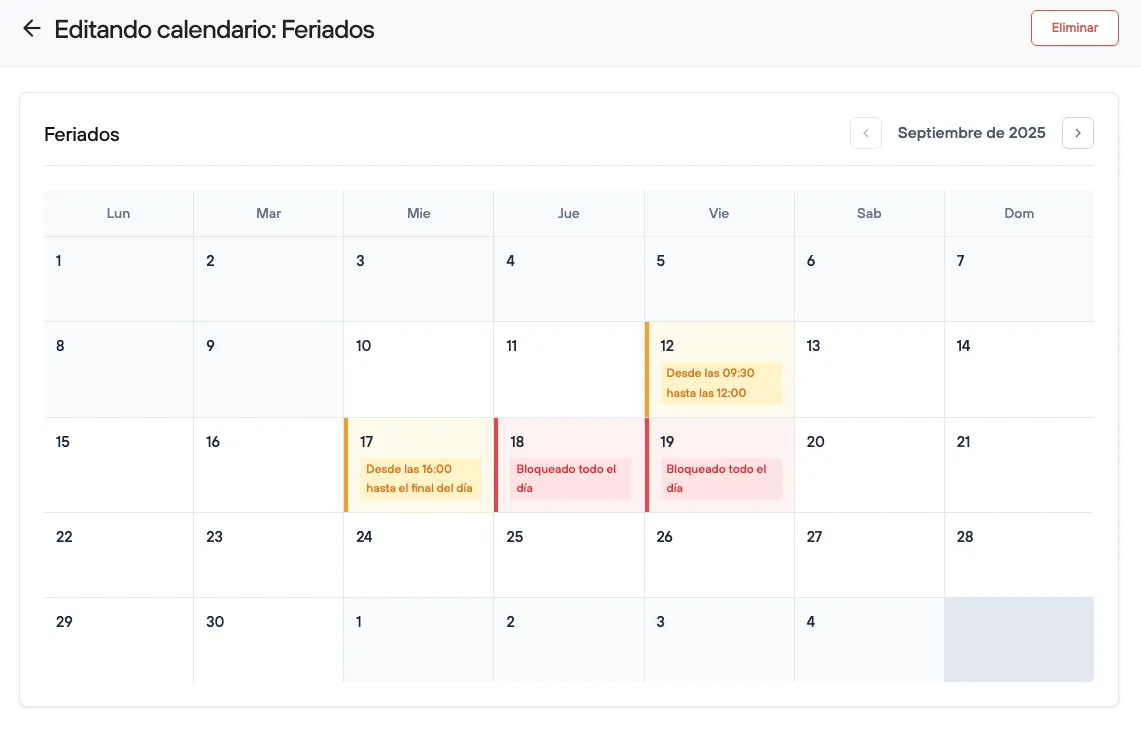 Example of a blocking calendar