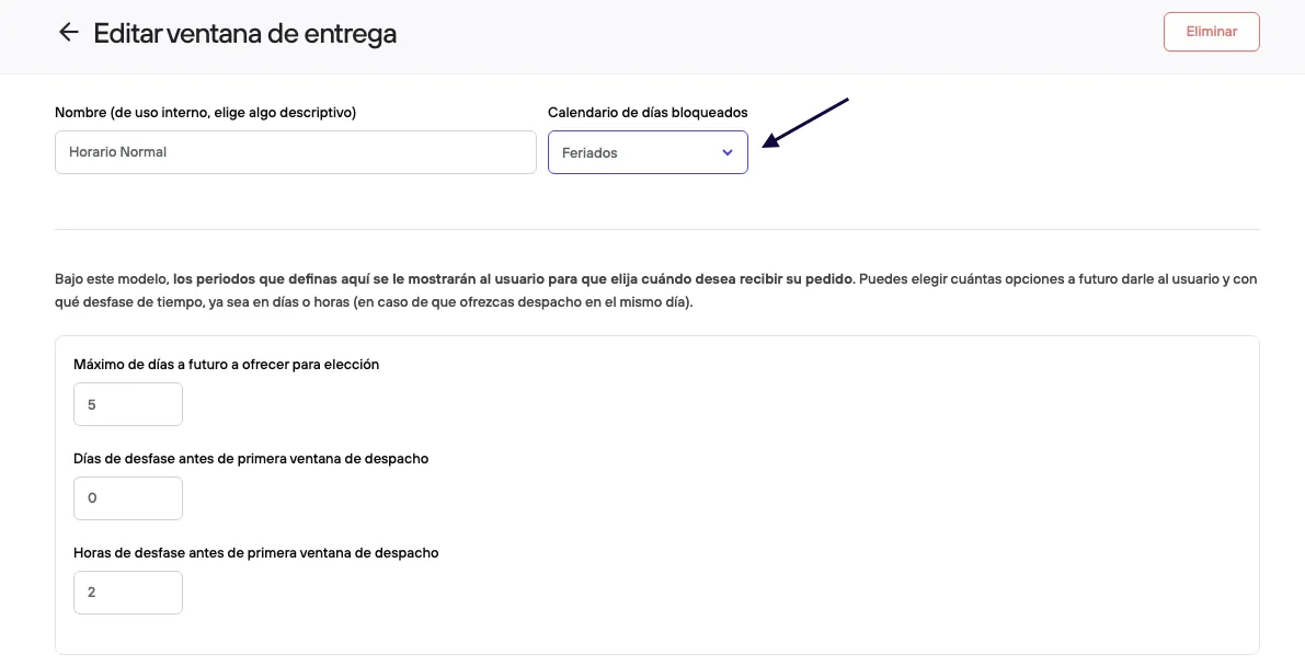 Linking a calendar in a Delivery window
