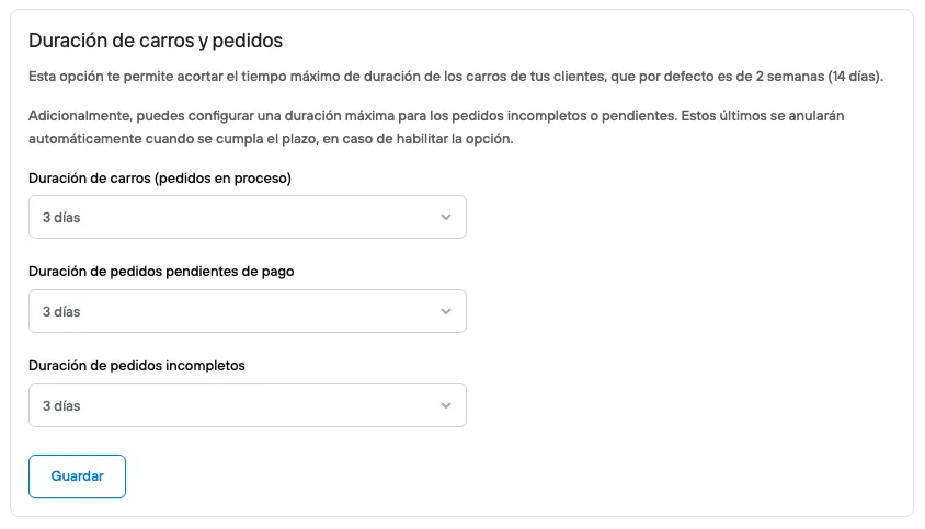 Duración de carros y pedidos